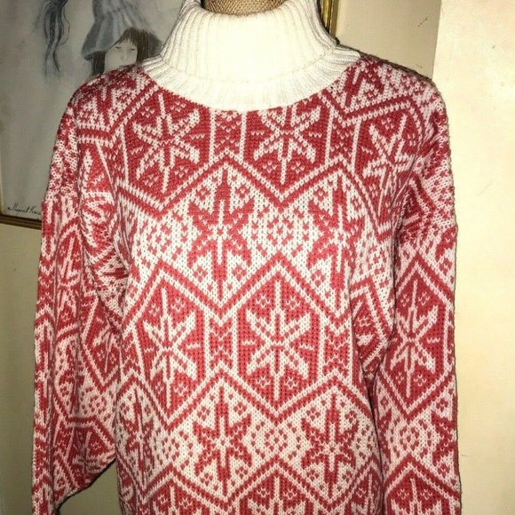LIBERTY KNITS OVERSIZED FAIR ISLE TURTLENECK SWEATER~CHUNKY ACRYLIC~MEDIUM - Picture 1 of 6